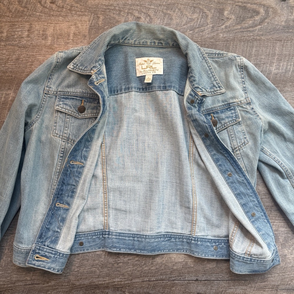 Lauren Ralph Lauren Denim Trucker Jacket Womens Large Blue Jean Cropped Western - Picture 3 of 10